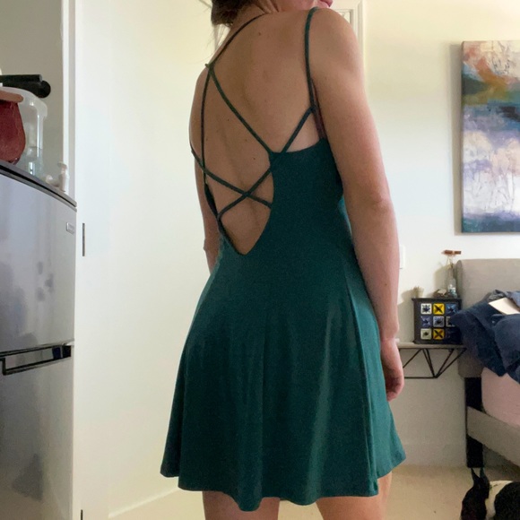 Emerald Green Strappy Back Skater Minidress size Small - Picture 2 of 8